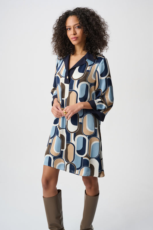 Satin Geometric Trapeze Dress - Joseph Ribkoff