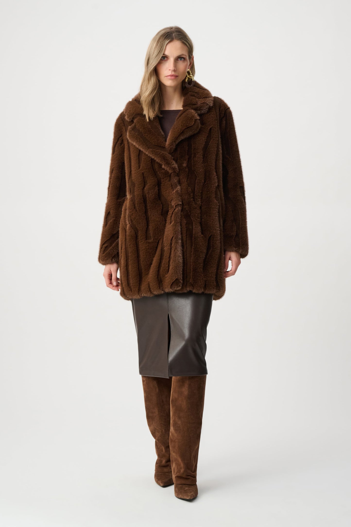 Joseph Ribkoff Textured Faux Fur Brown Coat