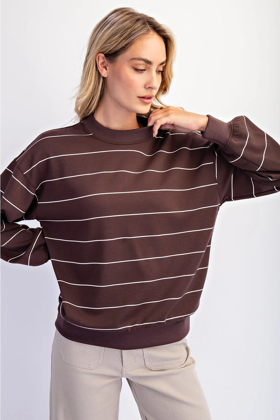 Stripped Long Sleeve Top- Espresso/Cream