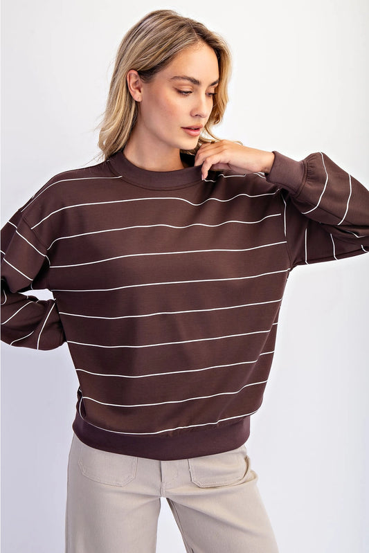 Stripped Long Sleeve Top- Espresso/Cream