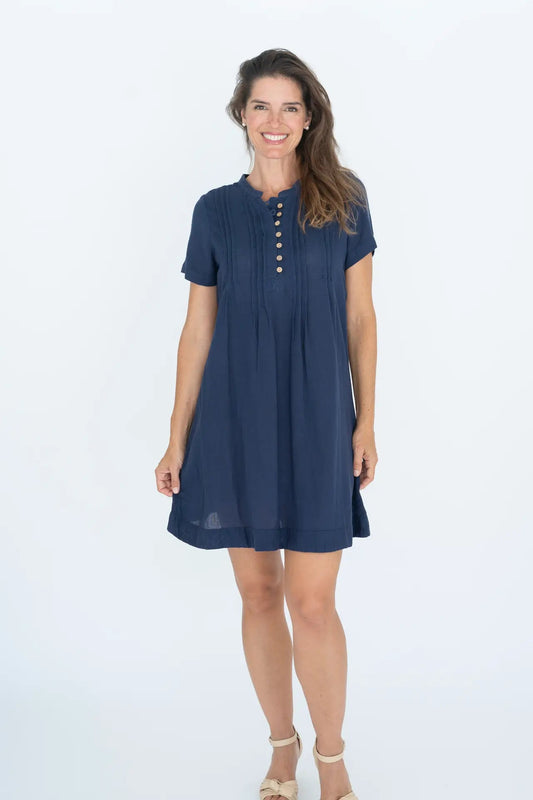 Navy Pintuck Dress