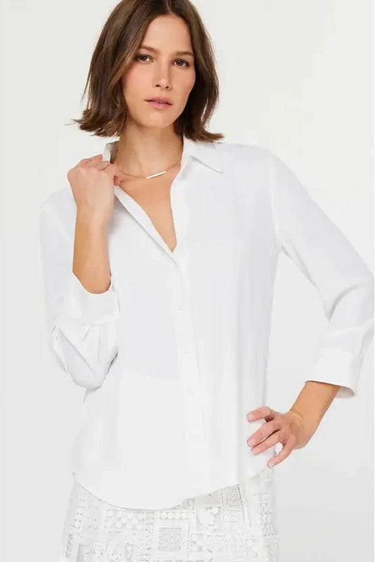 3/4 Button Down Shirt - White