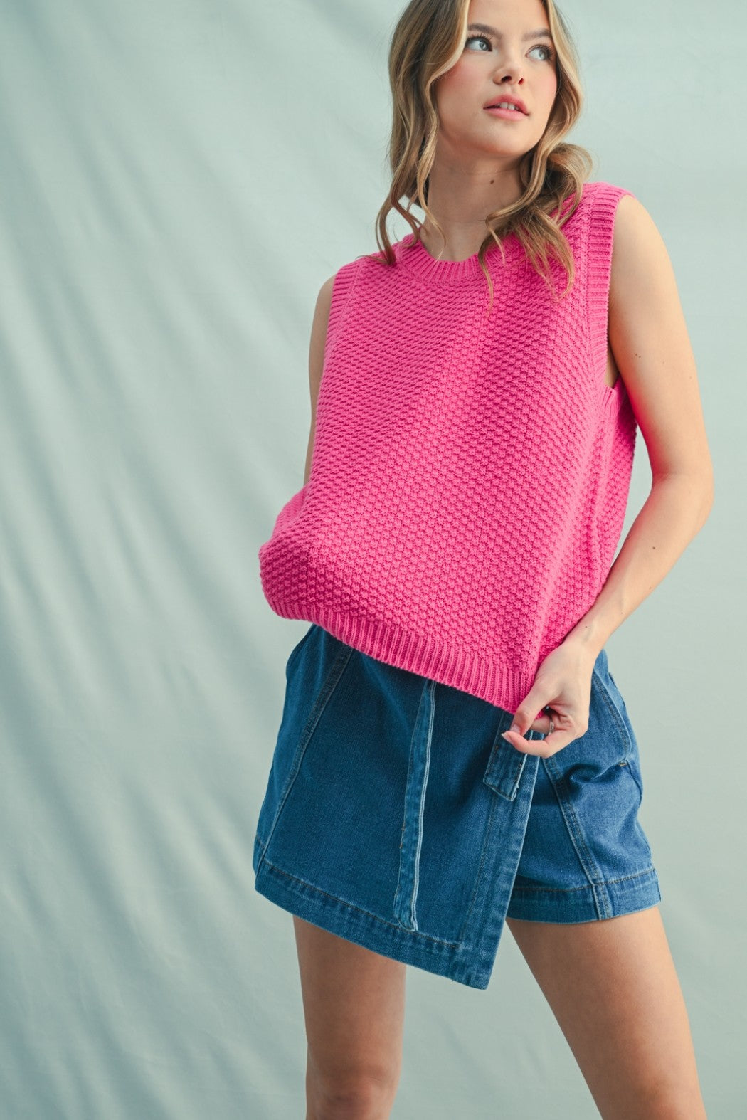 Fuchsia Back Tie Sweater Vest