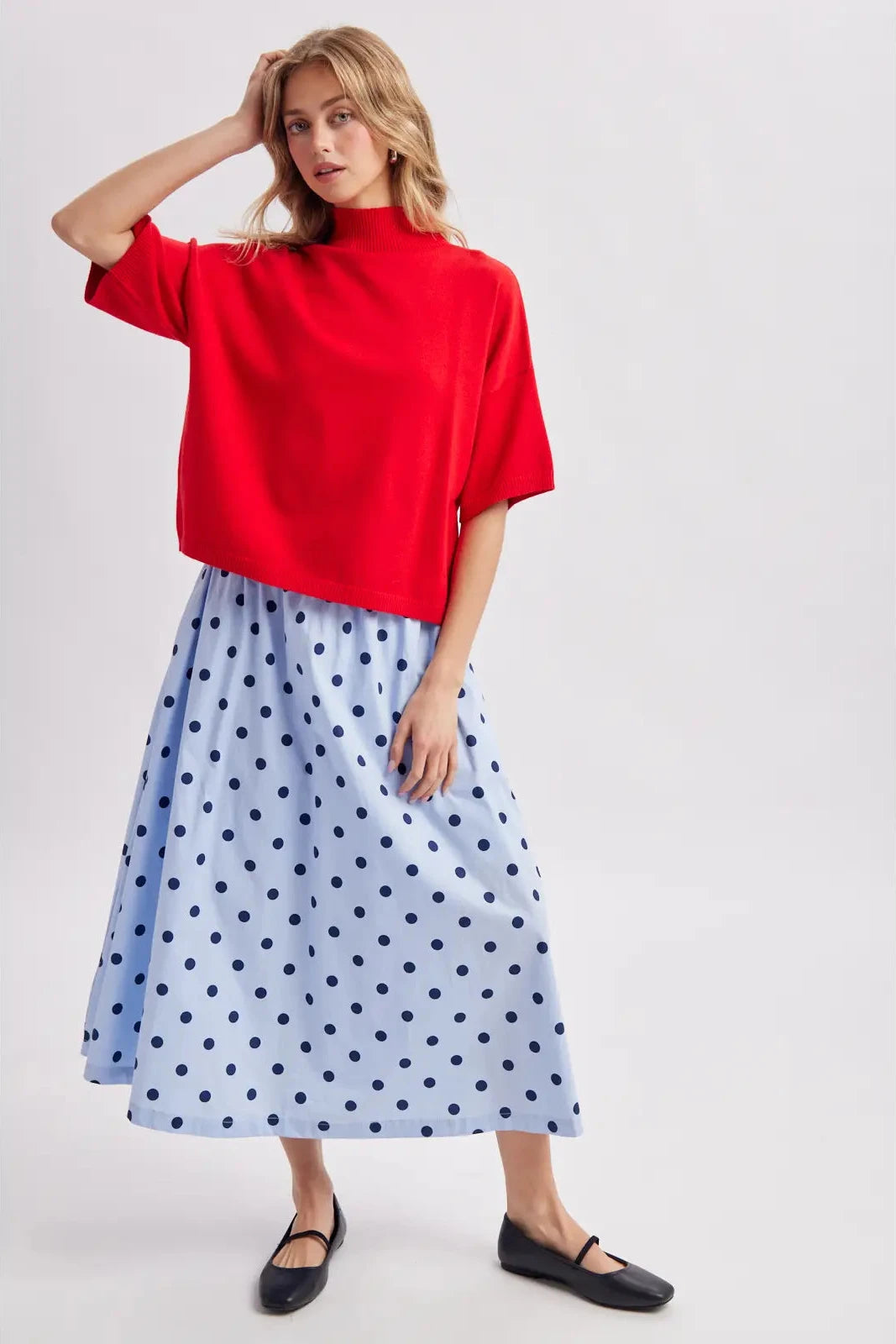 Mock Neck Short Sleeve Sweater - Red
