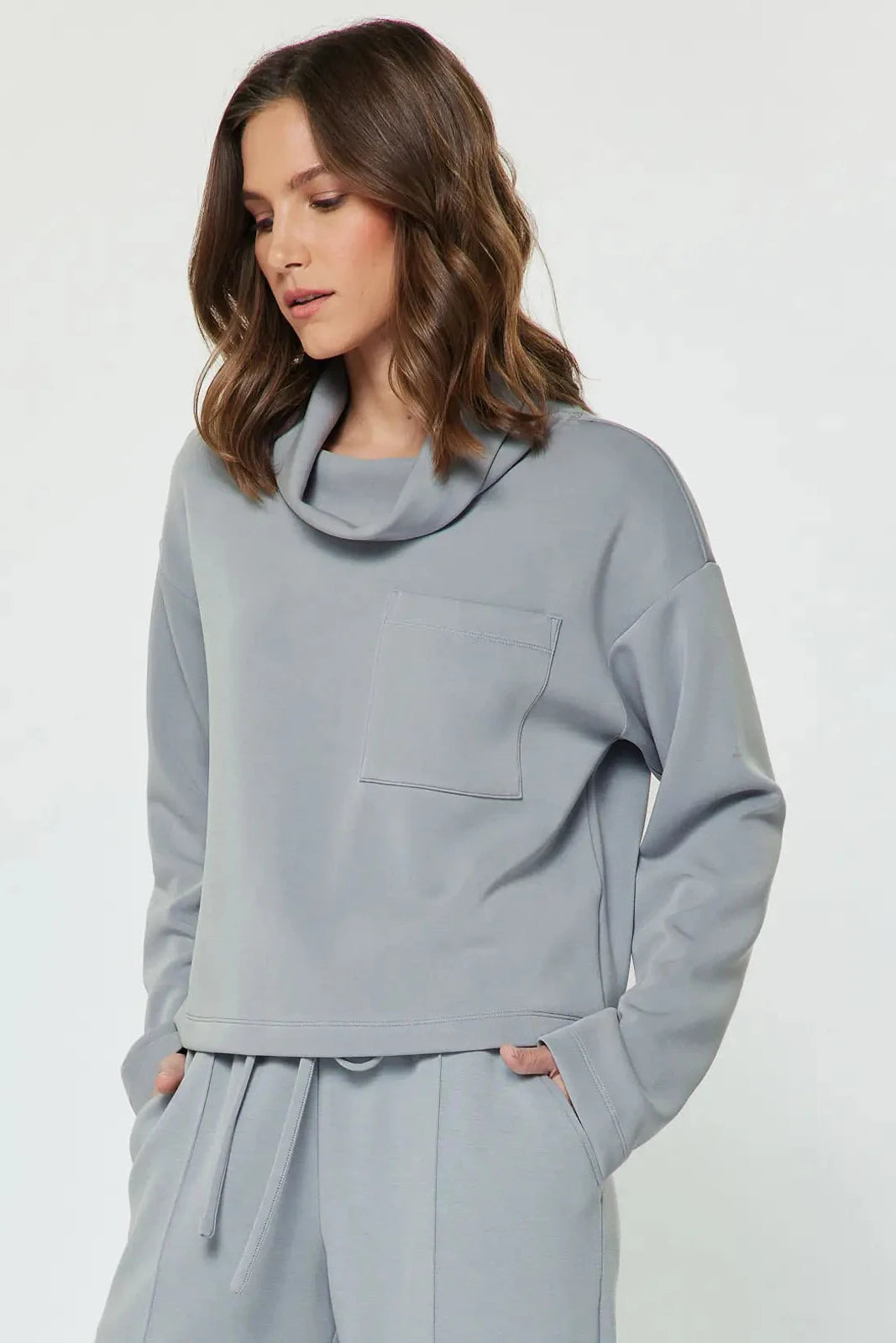 Cowl Neck Pullover - Light Dusty Blue