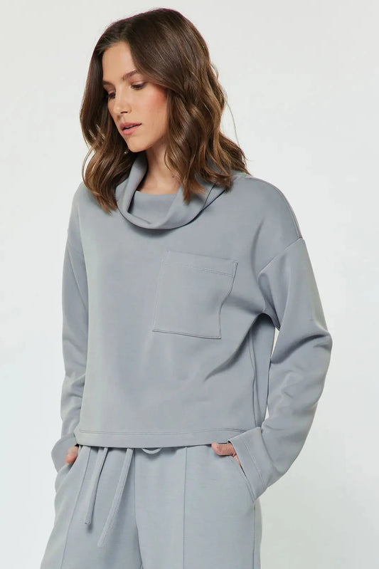 Cowl Neck Pullover - Light Dusty Blue