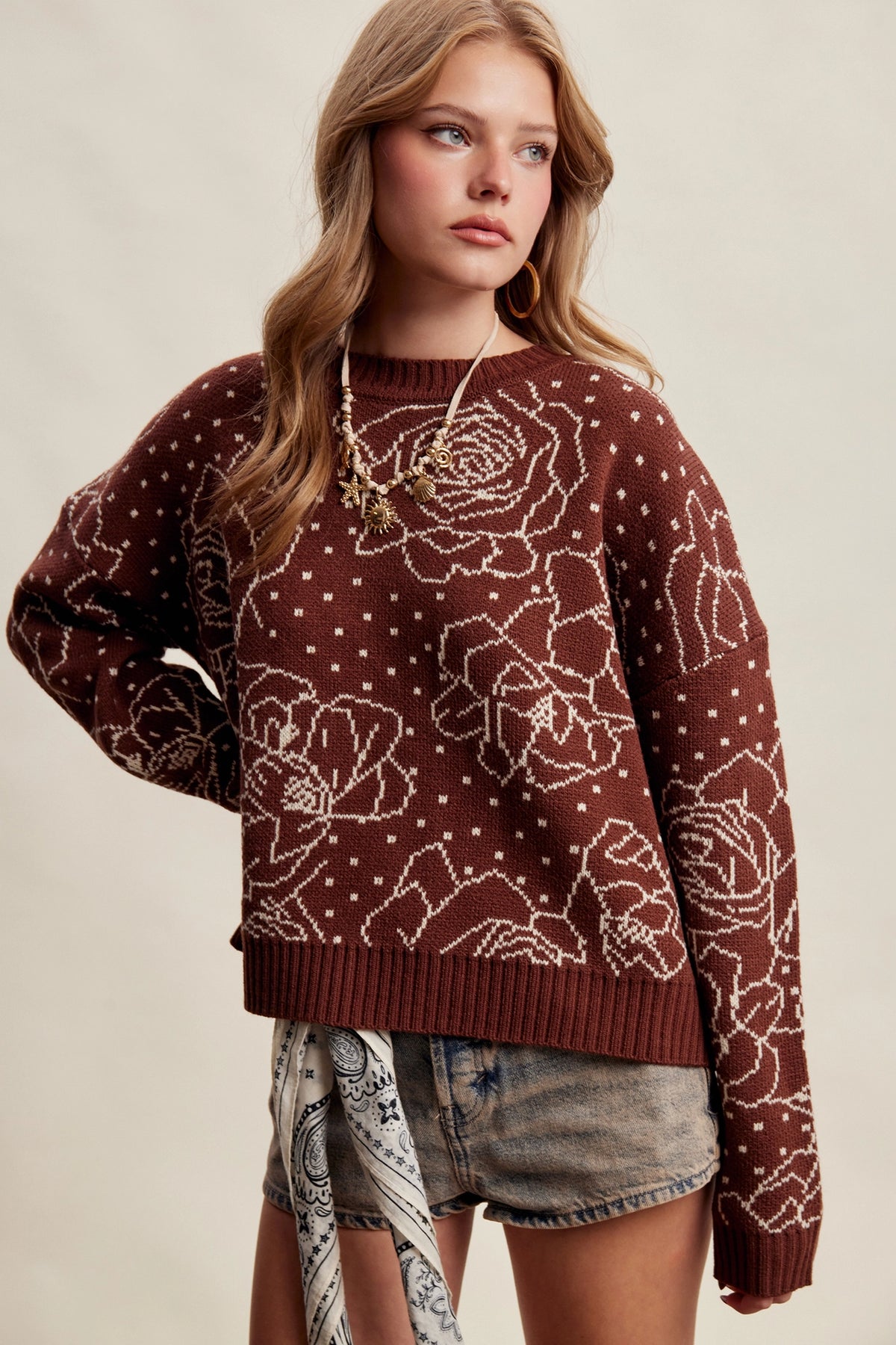 Floral Intarsia Knit Sweater