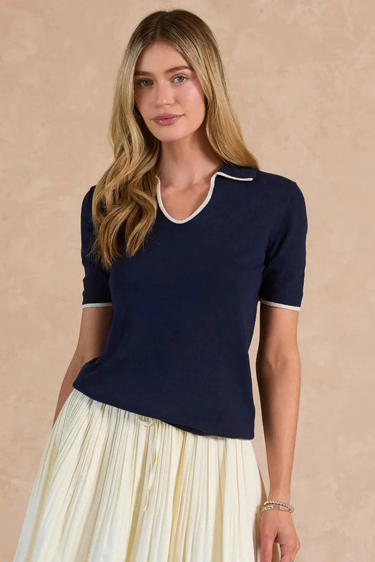 Navy top with cream detail