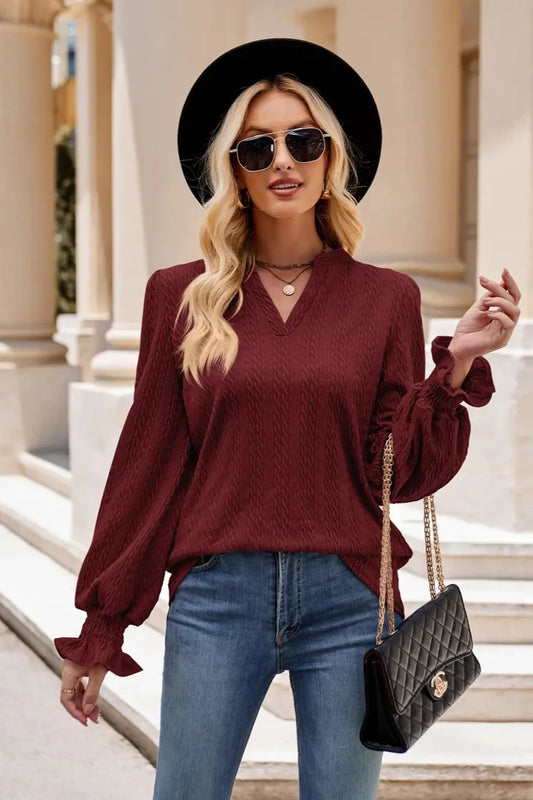 V-Neck Cable Knit Blouse