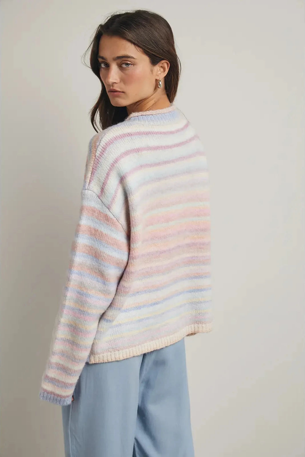 Rainbow Button-Up Knit Sweater Cardigan - Pastel