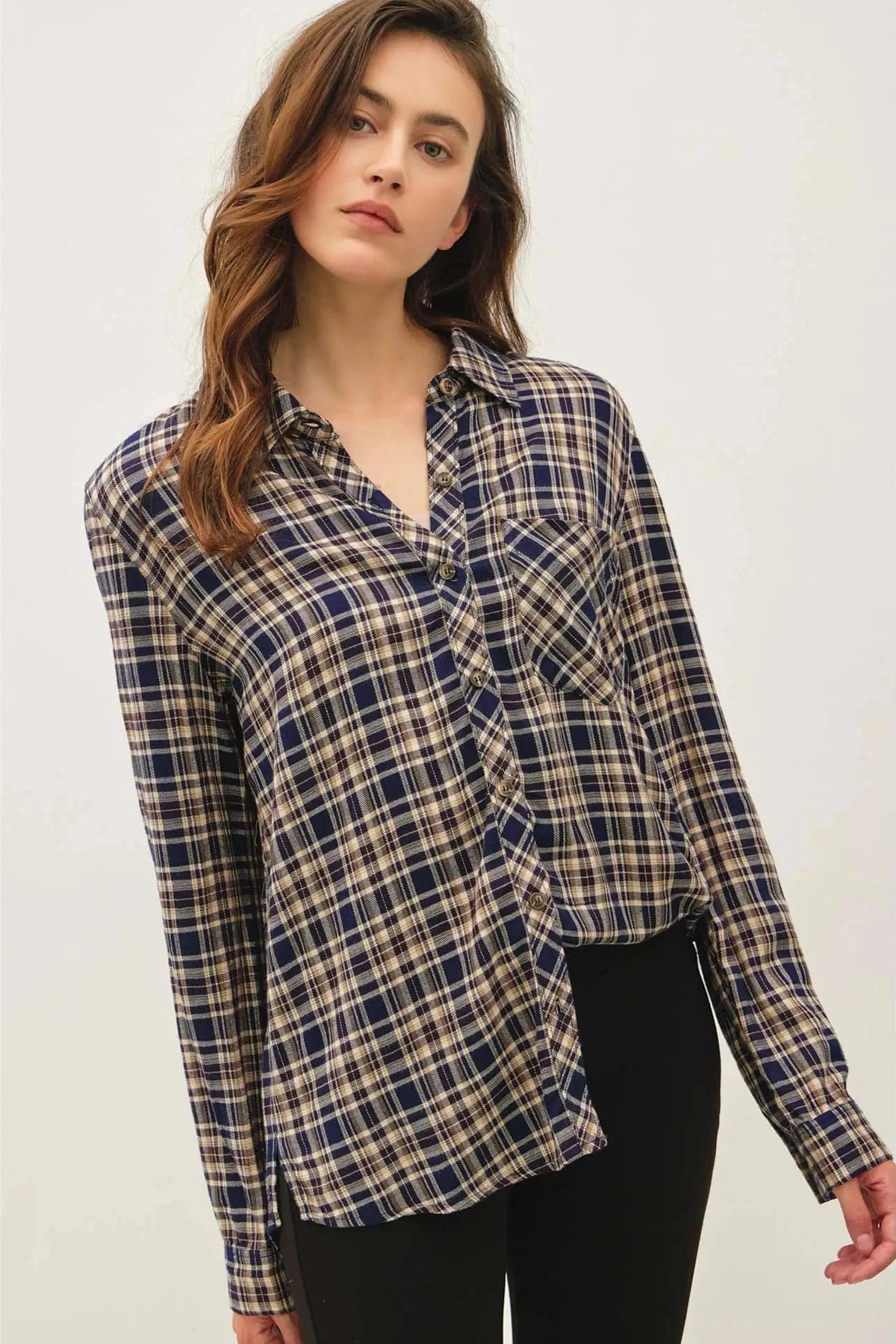 Plaid Flannel Shirt- Indigo