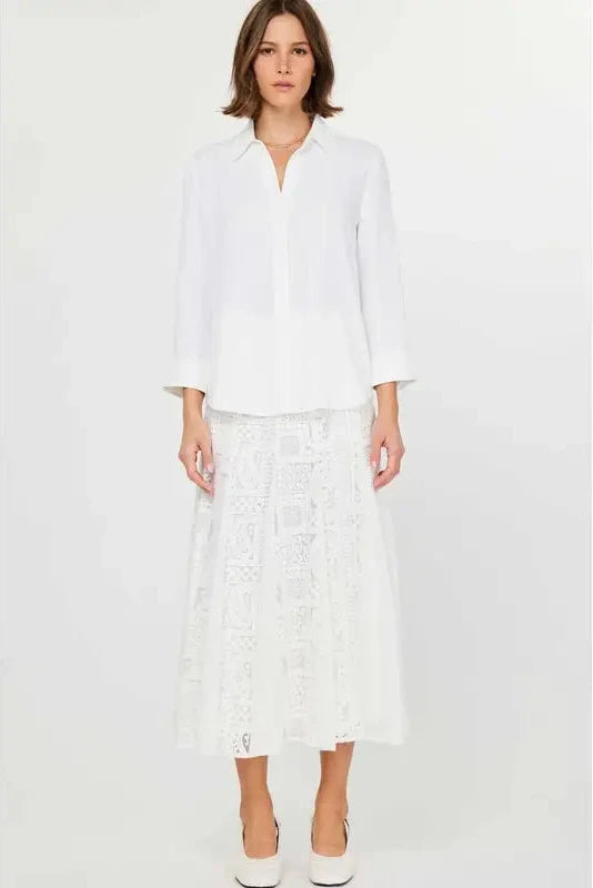 3/4 Button Down Shirt - White