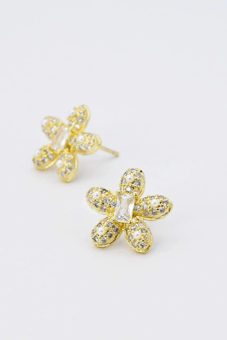 Pave Flower Stud Earrings