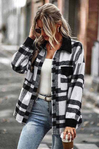 Plaid Button Down Shacket - Black