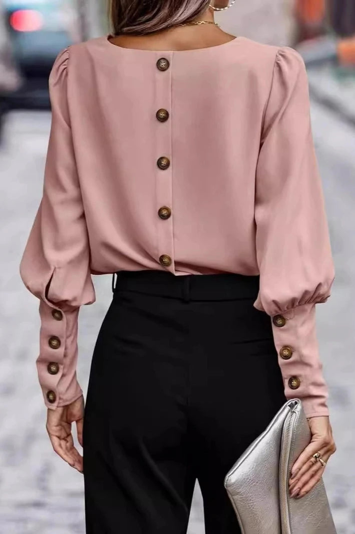 Back Button Detail Long Sleeve Top - Mauve