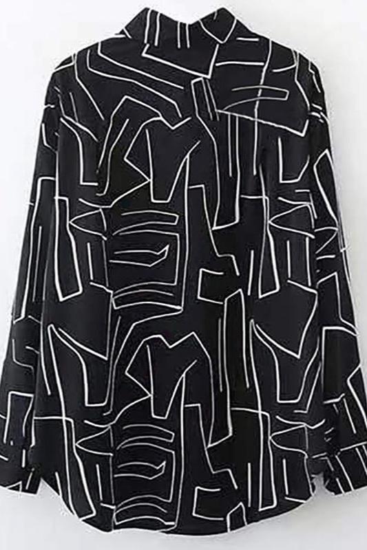 Black Geometric Button Up