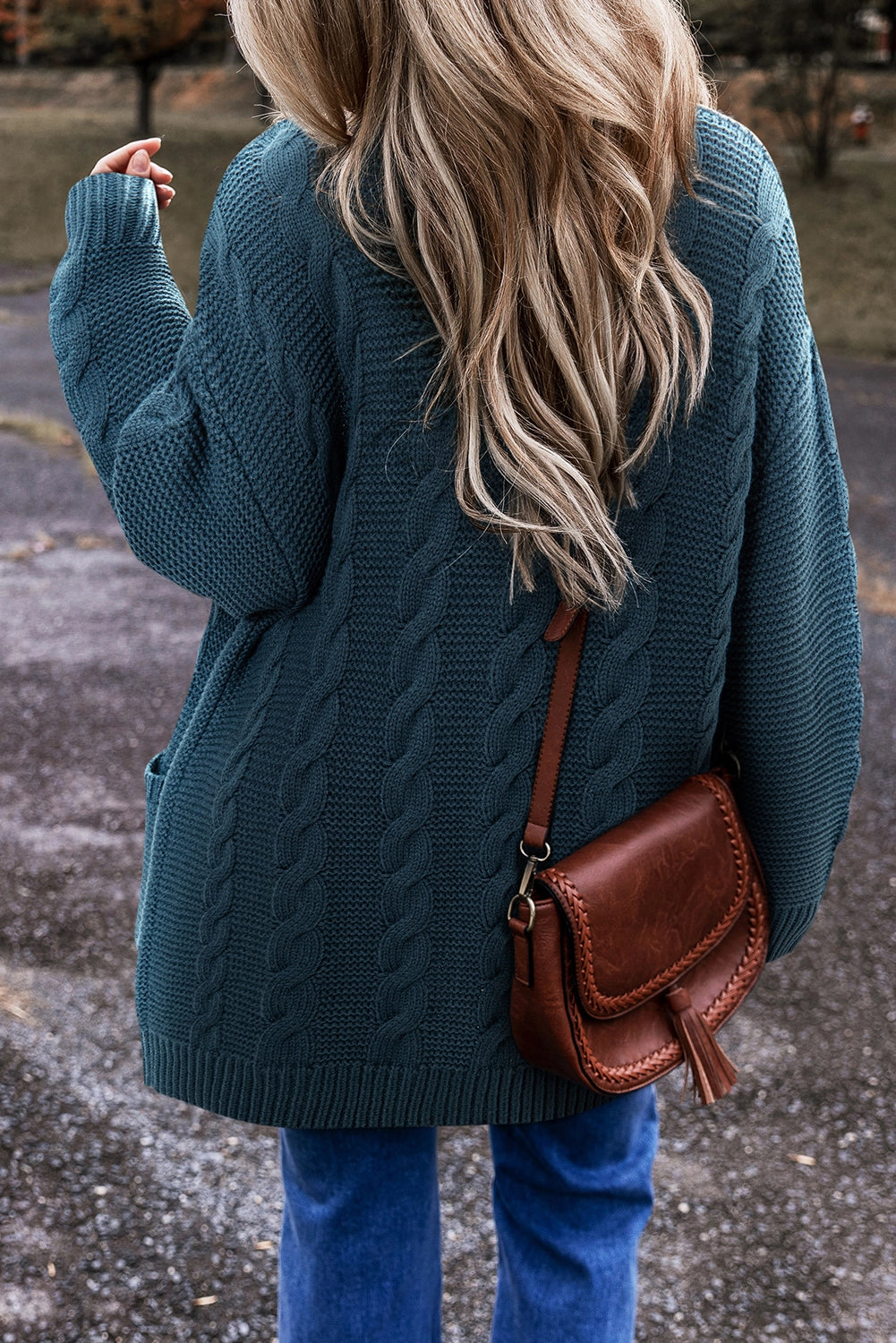 Peacock Blue Cable Knit Cardigan