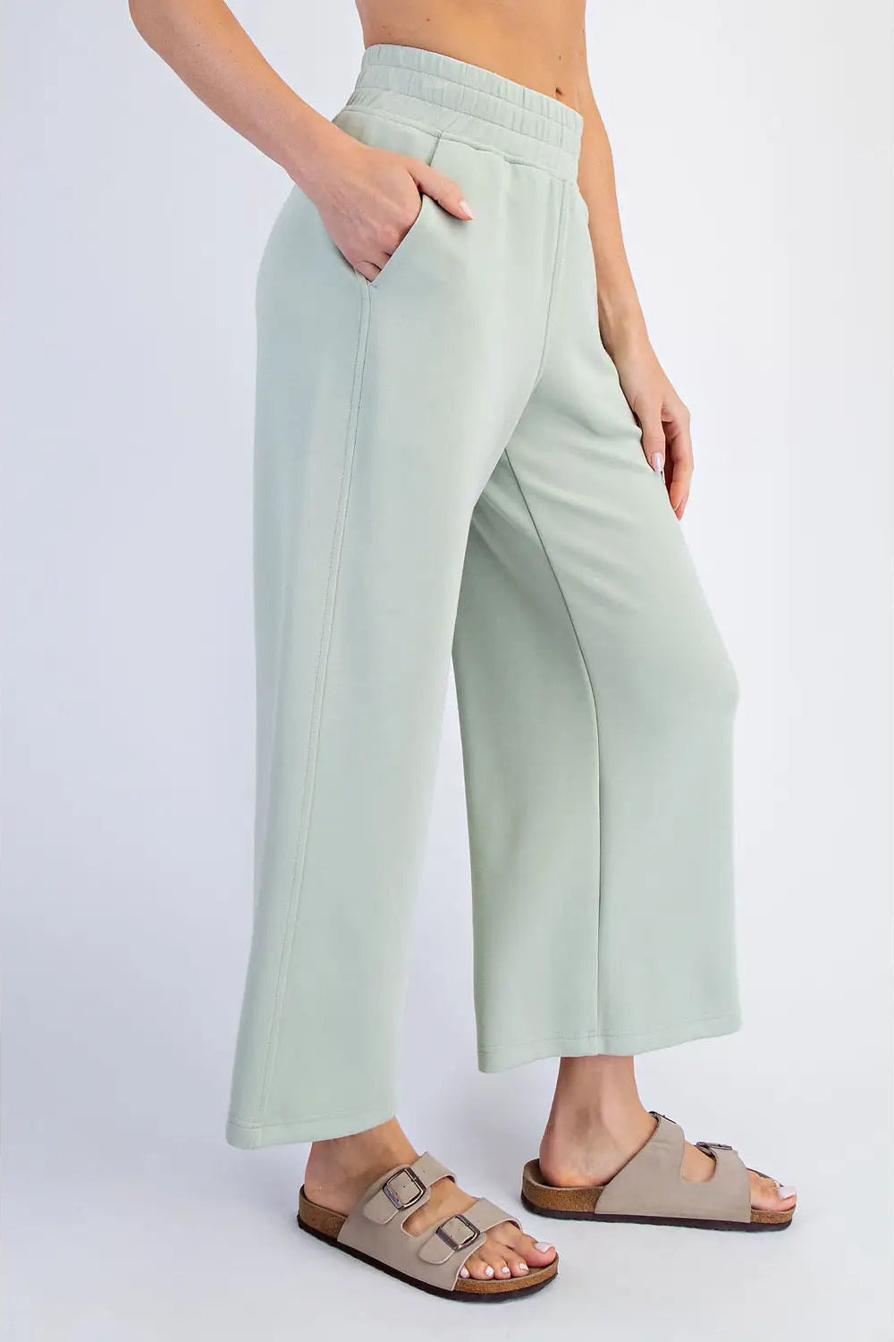 Modal Scuba Cropped Wide Pant - Pistachio Cream