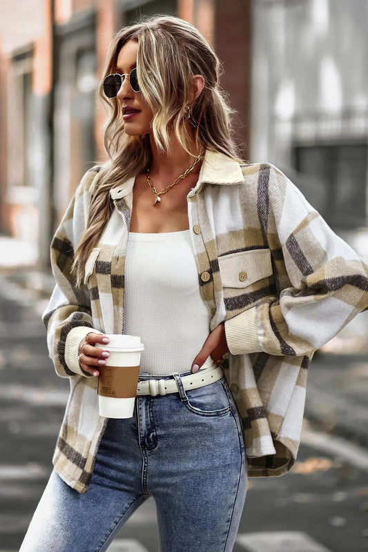 Plaid Button Down Shacket - Mocha