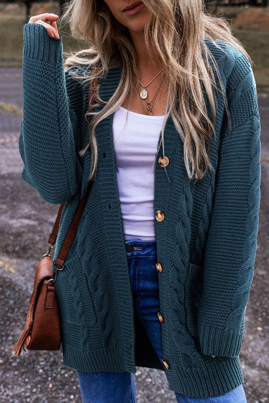 Peacock Blue Cable Knit Cardigan