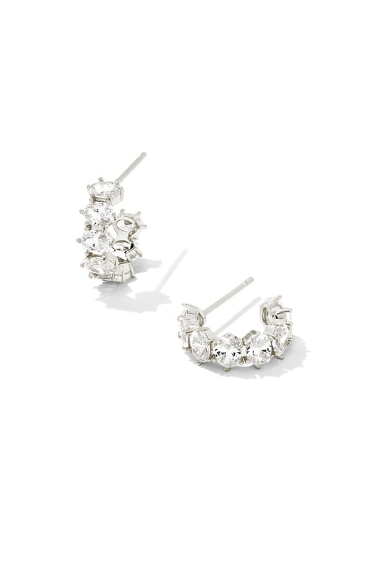 Kendra Scott Cailin Rhodium Huggie Earrings - White CZ