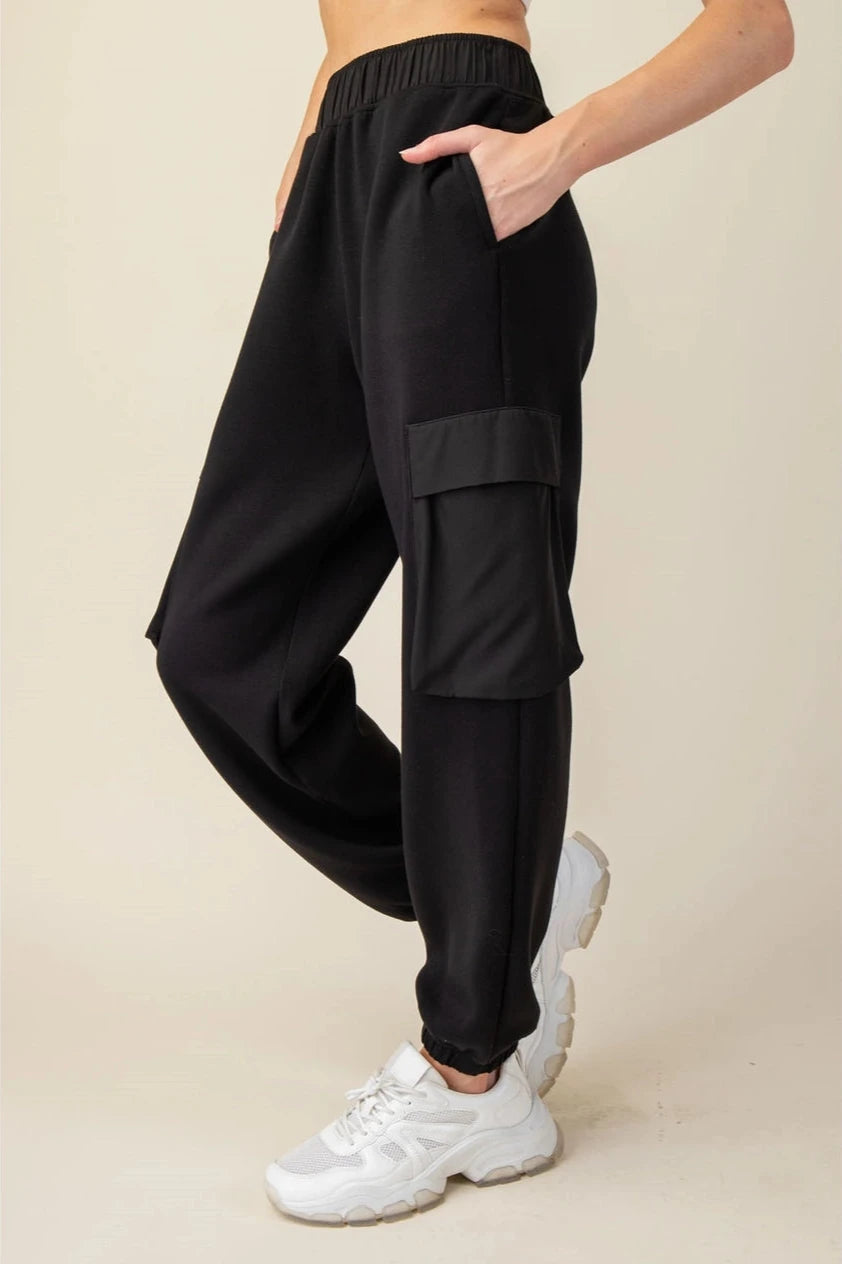 Black Scuba Cargo Sweatpants