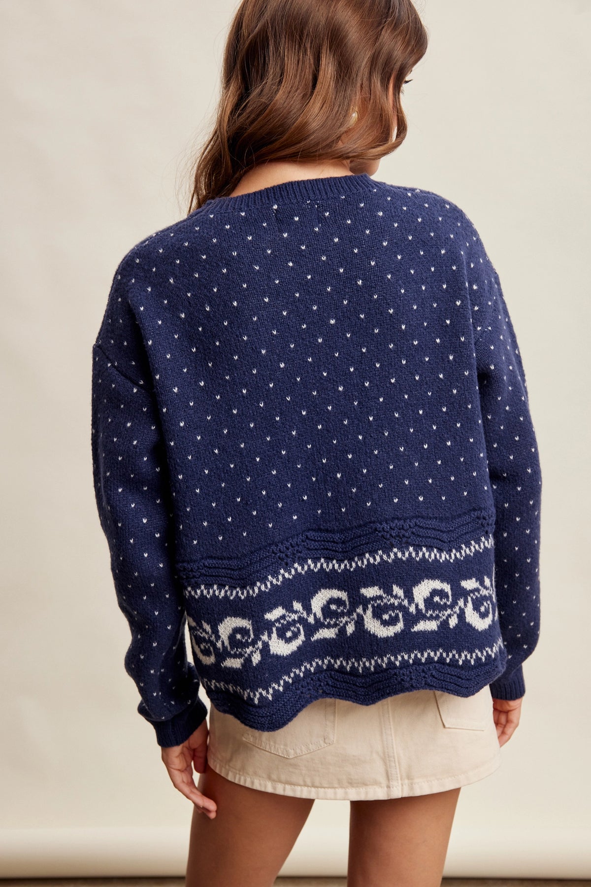 Swiss Dot Knit Sweater - Navy