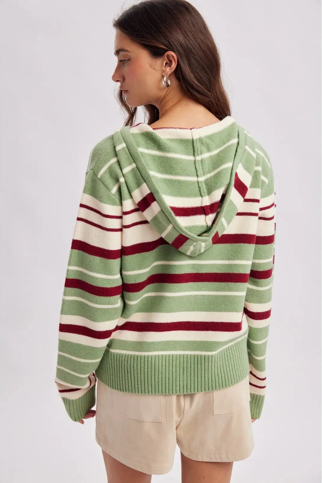 Sage & Burgundy Stripped Zip Up