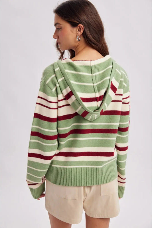 Sage & Burgundy Stripped Zip Up