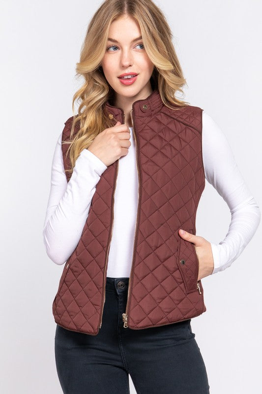 The Staple Quilted Vest - Red/Brown