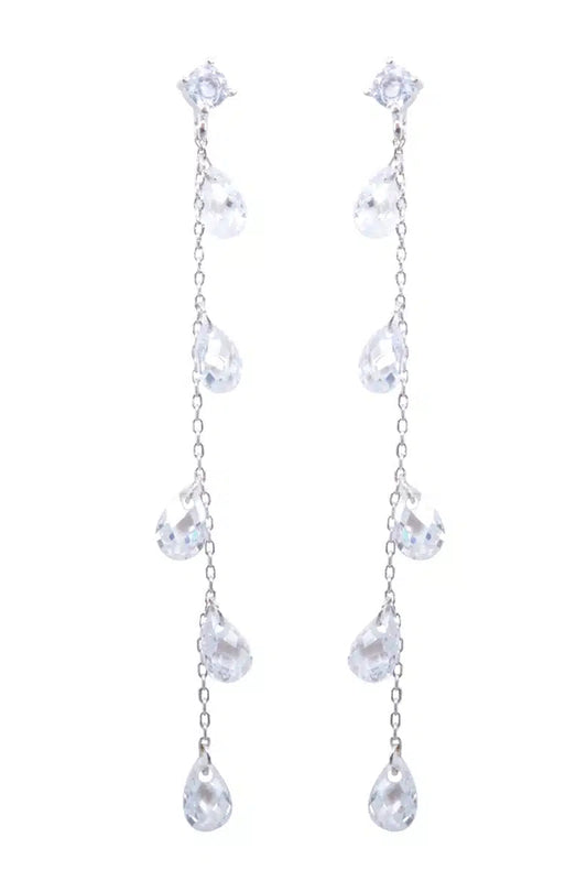 Pair of silver teardrop earrings on a white background