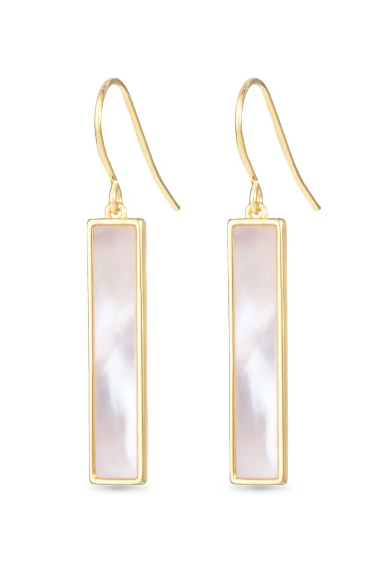 Gold Mother of Pearl Bar Drop Earrings