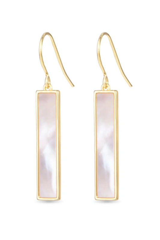 Gold Mother of Pearl Bar Drop Earrings