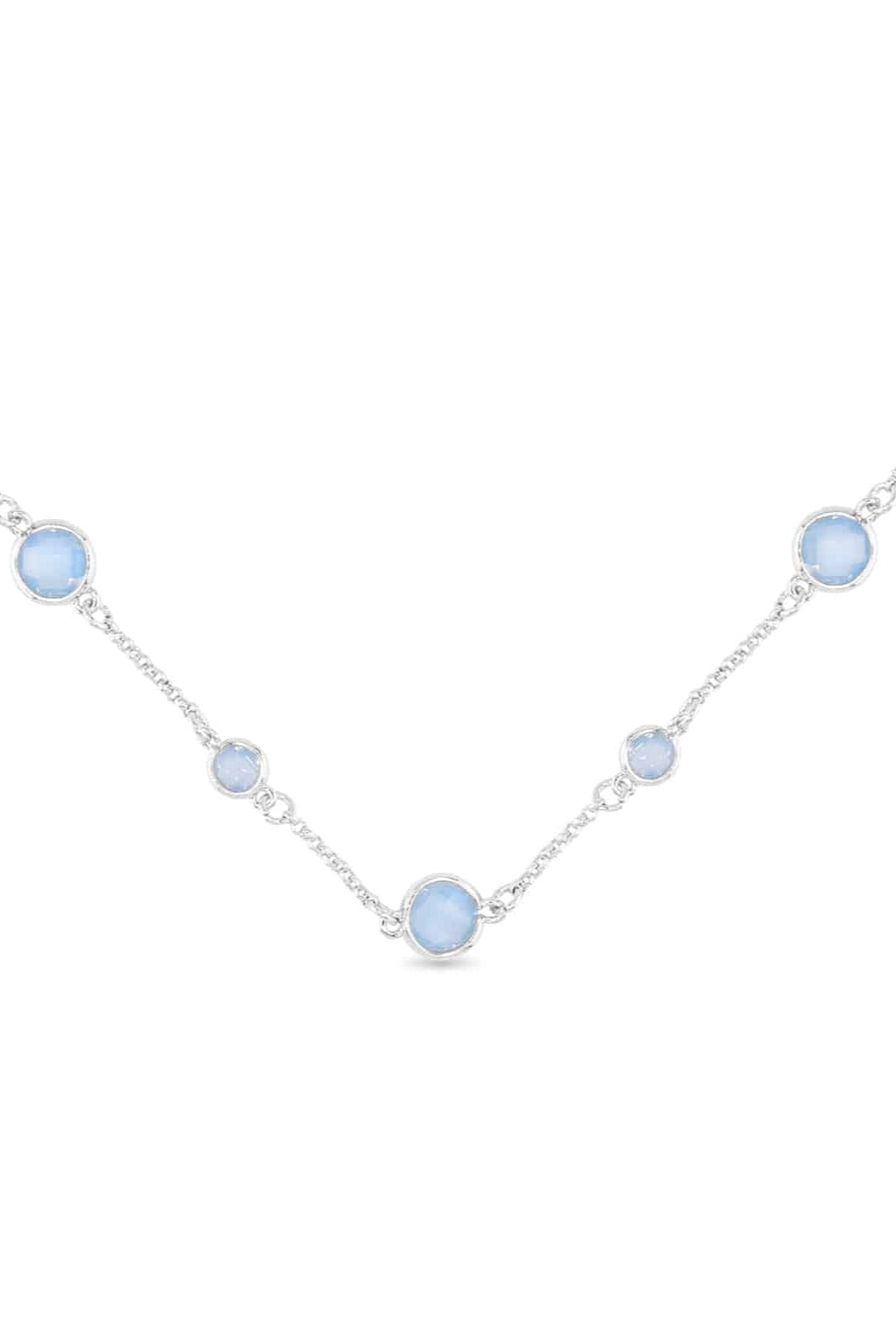 Necklace with light blue gemstones on a white background