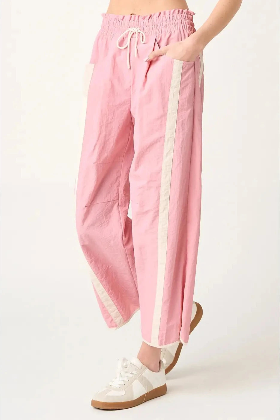 Sporty Striped Barrel Pants - Pink