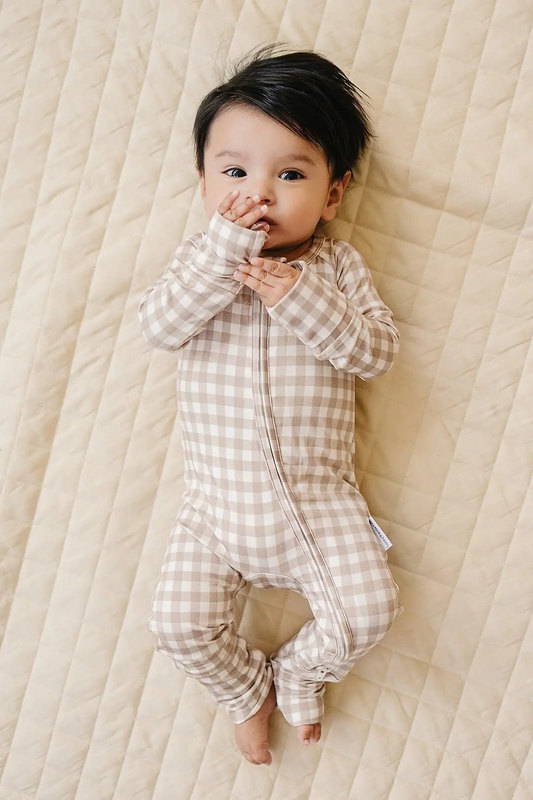Bamboo Beige Gingham Onesie