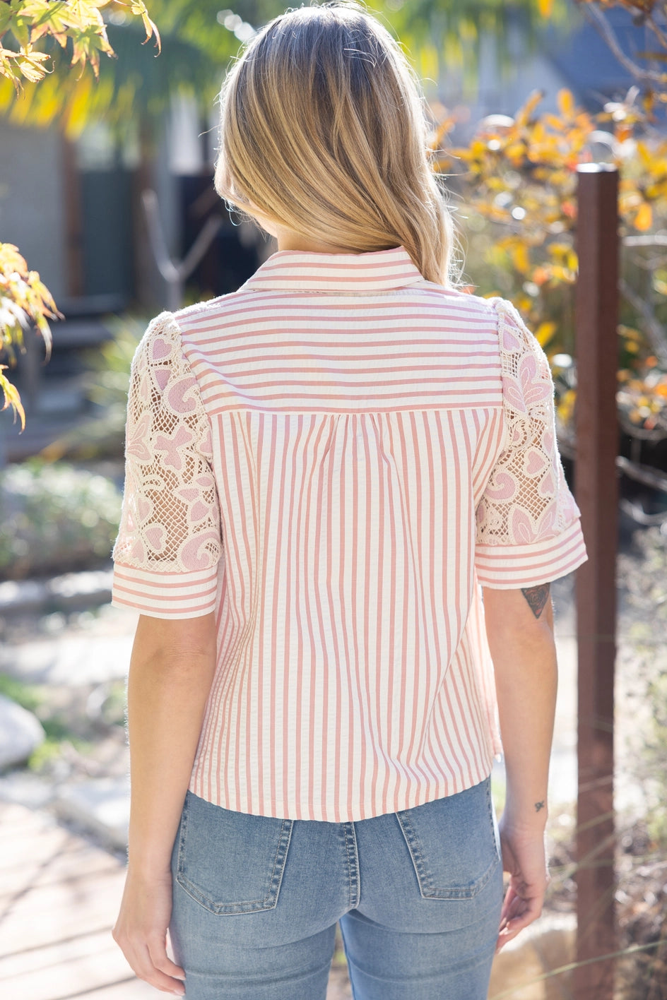 Stripe and Lace Floral Top