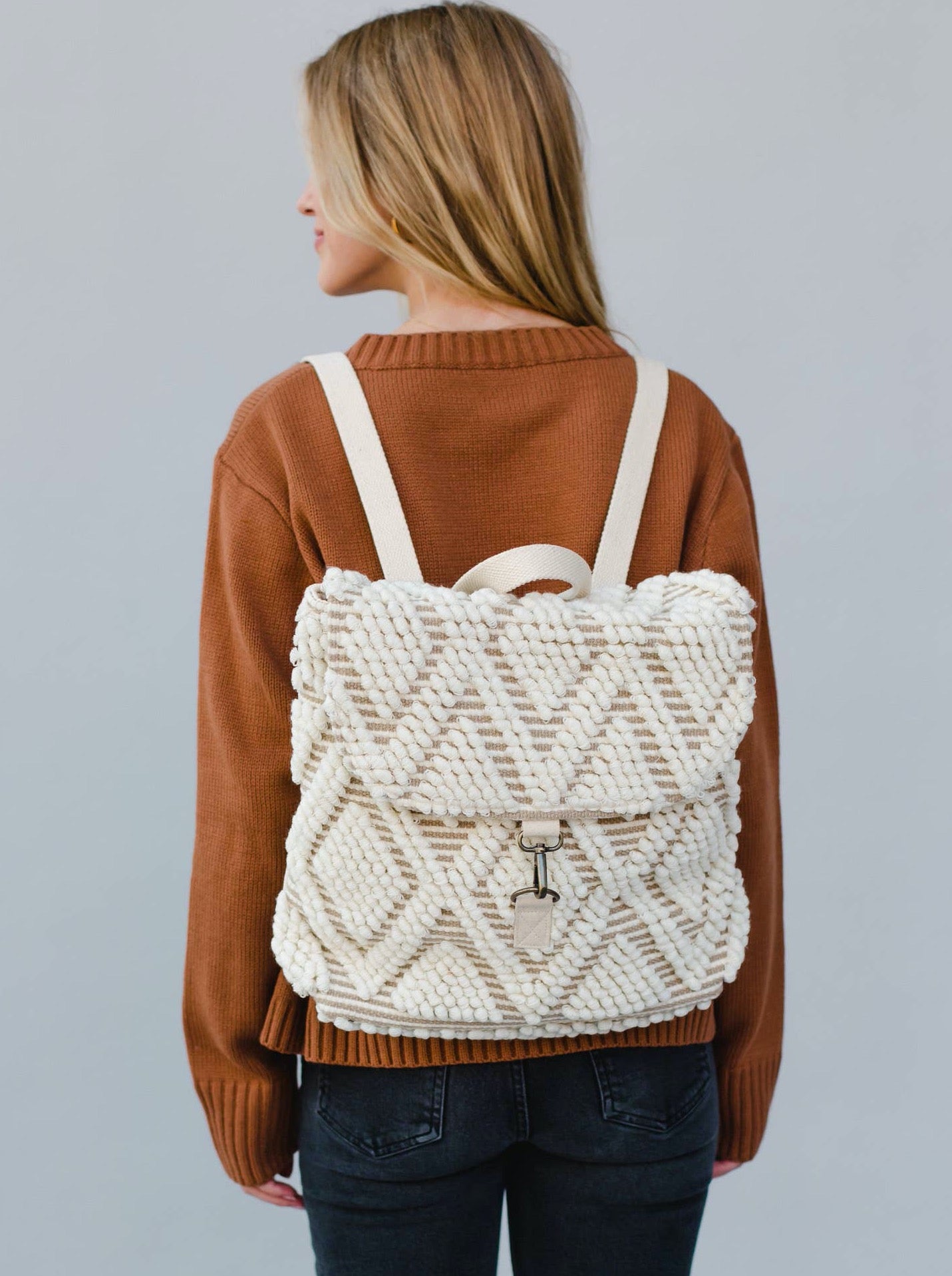 Cream Knit Backpack