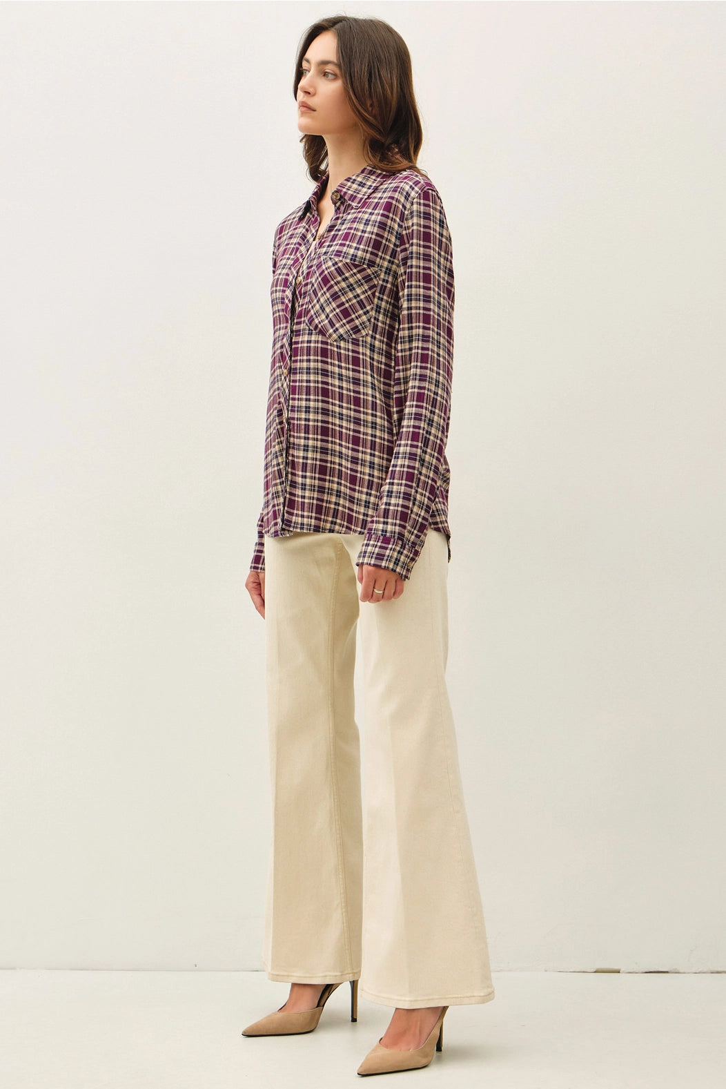 Plaid Flannel Shirt- Plum