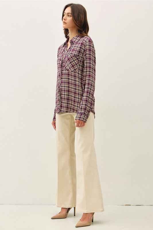 Plaid Flannel Shirt- Plum