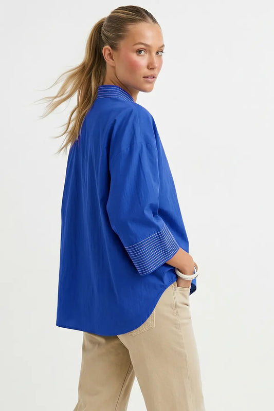 Contrast Stitch Blouse - Capri Blue