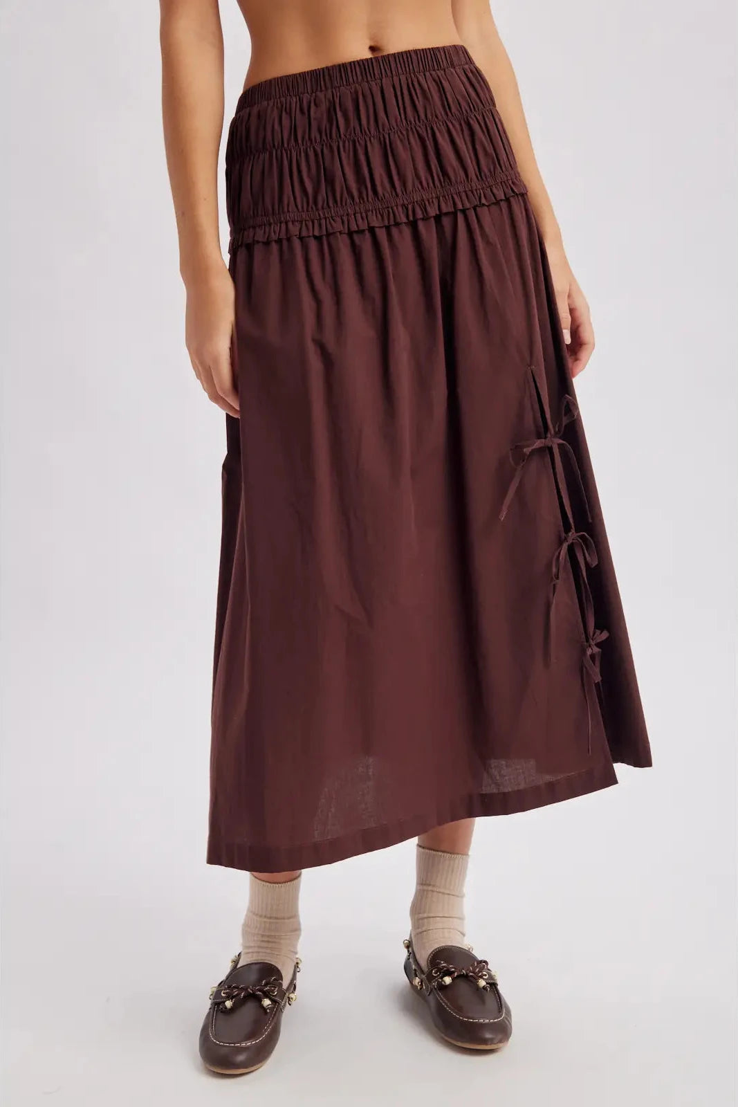 Espresso Bow Midi Skirt