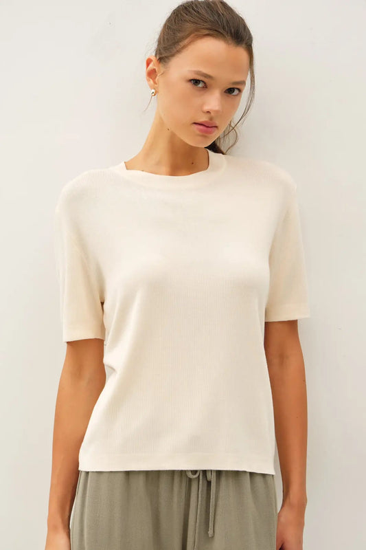 Cashmere Blended Top - Light Peach