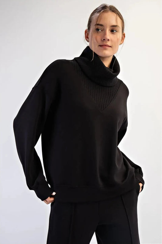 Black Scuba Turtle Neck Pullover