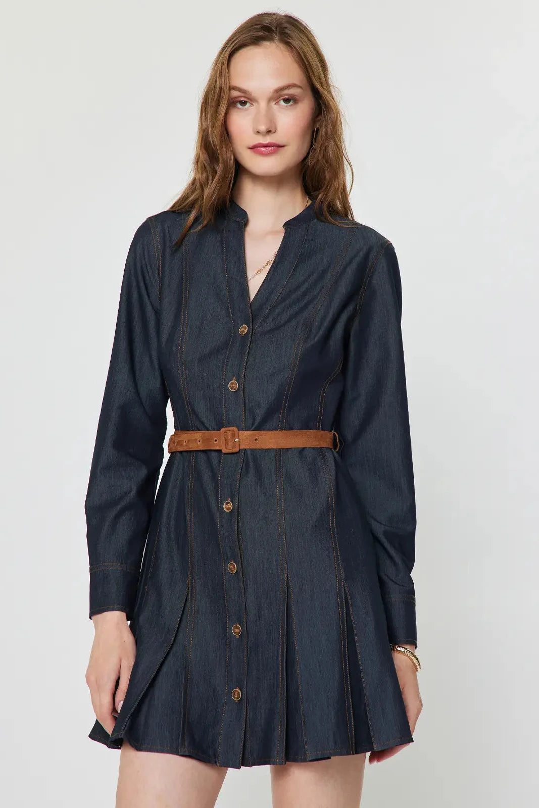 Dark Denim Belted Dress