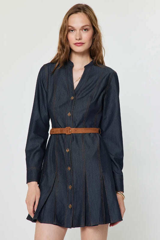 Dark Denim Belted Dress