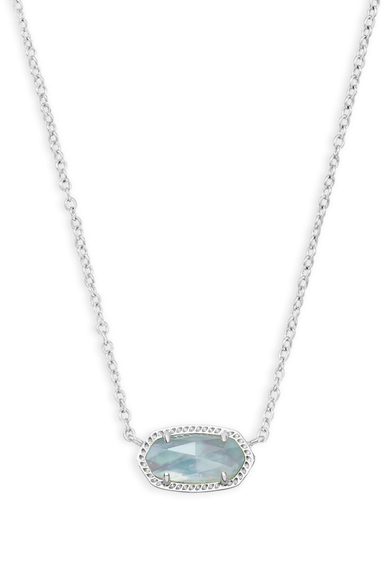 Kendra Scott Elisa Short Pendant Necklace - Rhodium Light Blue Illusion