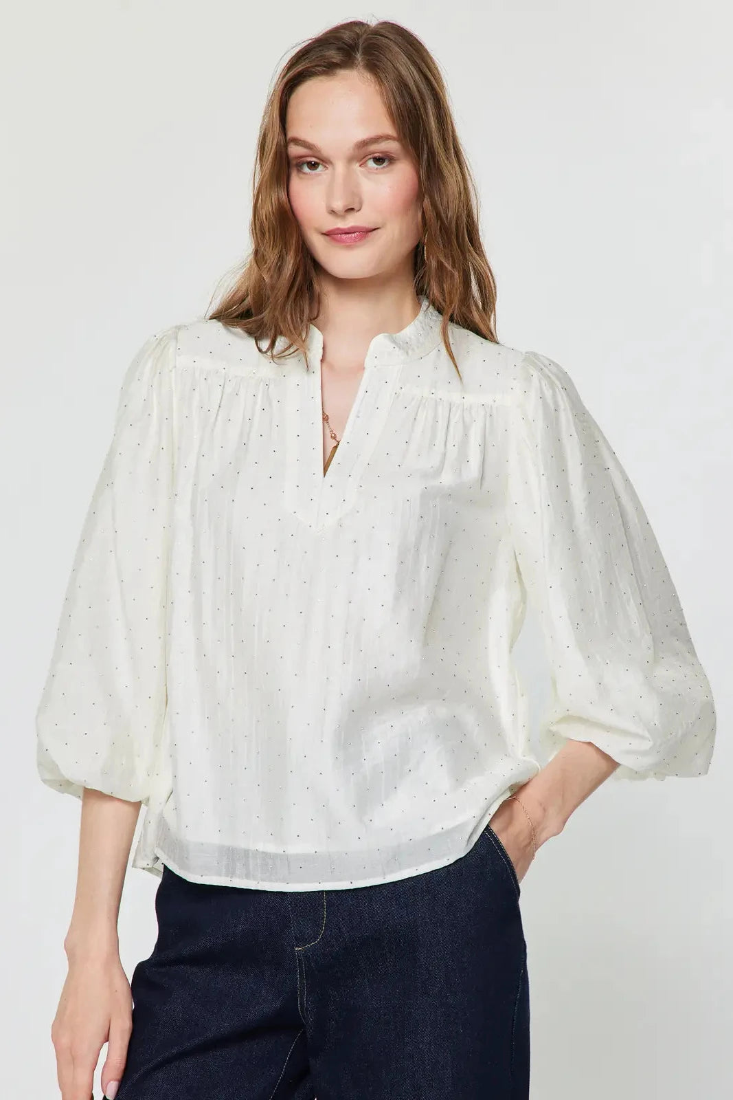 cream top with rhinestones