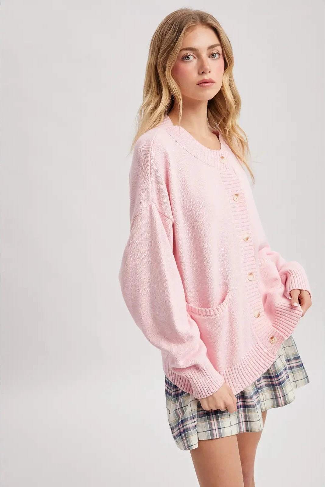 Ballet Pink Ribbed Sweater Cardigan