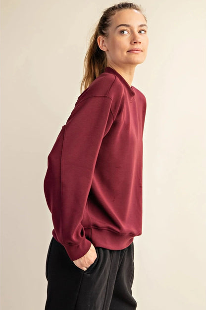 Scuba Mock Neck Pullover - Burgundy